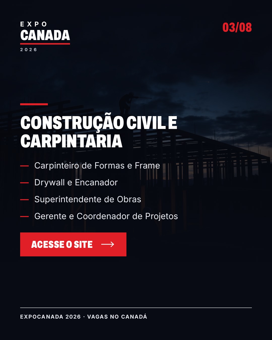 Vagas em constru&ccedil;&atilde;o civil e carpintaria
